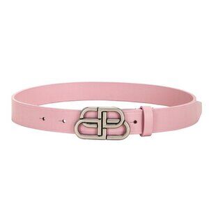 Balenciaga Natural Calfskin BB Buckle Thin Belt Pink 75cm 581690